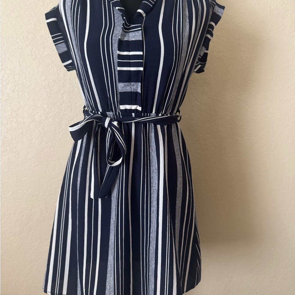 Monteau Anthropology Striped Navy and White Mini Dress